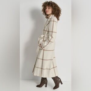 DKNY Cream and Camel Plaid Coat